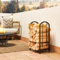 Portalegna per interni a 2 Livelli, con 4 Attrezzi per Camino e Ganci, 43x30x74 cm, Marrone