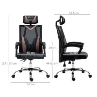 Sedia da Ufficio Ergonomica Inclinabile a 130° con Supporto Lombare e Cervicale, 58x62.5x112-120cm