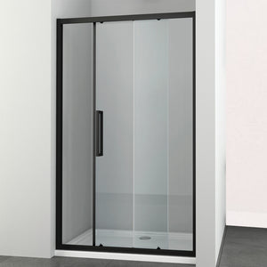 Ogomondo porta scorrevole slide 2 due ante black profilo nero cristallo 6 mm *** misure 116-120xh195 cm, confezione 1
