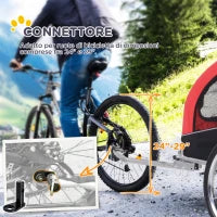 Rimorchio Bici per Cani Taglia Media a 2 Ingressi con Finestrelle e Tettuccio Apribile, 126-155x83x108 cm, Rosso