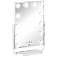 Specchio Trucco Illuminato Inclinabile con 12 Luci LED e Luminosità Regolabile, 32.8Lx11x47.4cm