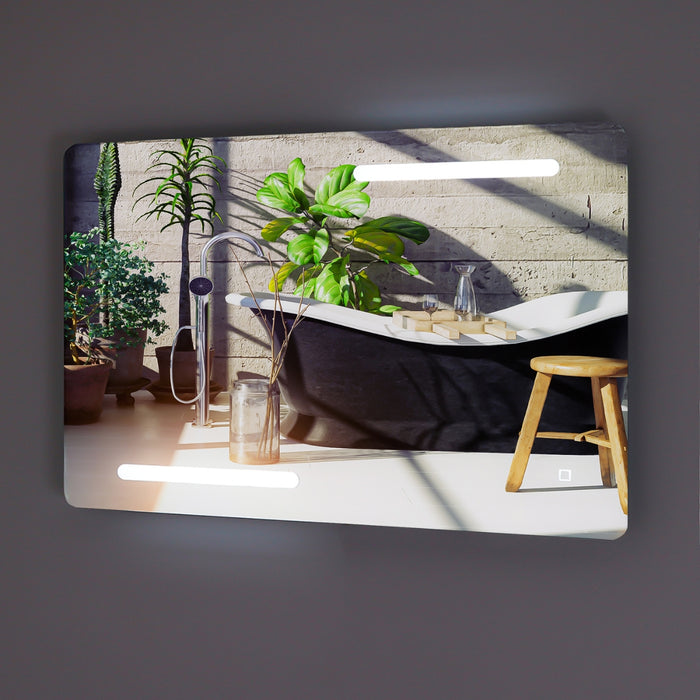 Specchio 5 mm rettangolare decorazione led interruttore touch alluminio *** misure 100x80 cm, tonalità standard 6000...