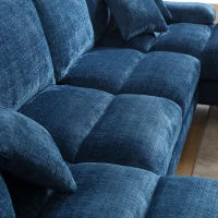 Divano componibile moderno grande in Chenille a forma di U, con Doppi Sedili Reclinabili,  Blu