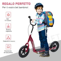 Monopattino per Bambini 5-12 Anni con Freno Posteriore e Manubrio Regolabile, 120x52x80-88 cm, Rosso