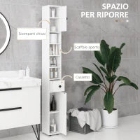 kleankin Mobile Colonna Bagno con Cassetto, 2 Armadietti e 4 Ripiani Aperti, in Legno, 20x20x180 cm, Bianco