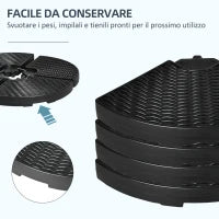 Base per Ombrellone a Braccio da 4 Pezzi in HDPE Riempibili con Acqua e Sabbia, Ø100x8 cm, Nero