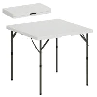 Tavolo da Campeggio Pieghevole con 2 Altezze Regolabili in HDPE e Metallo, 86x86x74 cm, Bianco