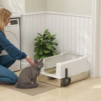 Lettiera per Gatti Impermeabile con Pareti Rialzate, Vassoio e Paletta, in ABS, 71x50.8x35.5 cm, Bianco