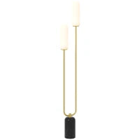 Lampada da Terra a U con 2 Luci, Interruttore a Pedale e Base in Marmo, 26x12x150 cm, Bianco Nero e Oro