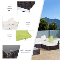 Set Giardino Esterno 6 Pezzi in Rattan PE, Salotto da Giardino con Divano Angolare e Pouf con Cuscini Lavabili, Marrone