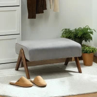 Poggiapiedi da Soggiorno Sgabello Basso con Seduta Imbottita Gambe in Legno per Salotto Camera da Letto 69x47x36 cm Grigio