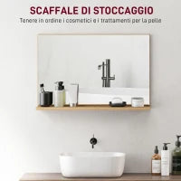 kleankin Specchio Bagno da Parete con Mensola Design Moderno e Multiuso, 60x12x40 cm, Legno