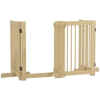 Cancelletto per Cani Autonomo, 4 Pannelli, Flessibile, Legno di Pino, 204L x 36P x 75H cm, Legno Naturale