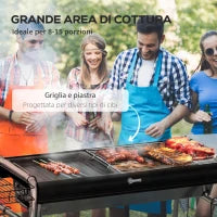 Barbecue a Carbonella con Griglia e Piastra di Cottura, Cestino e Ripiani, 107x63x75cm, Nero