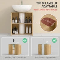 Mobiletto Bagno Sottolavabo Sospeso a 2 Ante con 2 Ripiani in Legno, Colore Naturale