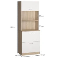 Buffet da Cucina Armadio Multi Conservazione con 2 Cassetti, 1 Armadio, Ampio Piano, 60 x 38 x 168 cm, MDF Bianco
