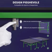 Tavolo da Ping Pong Pieghevole Interno con 8 Ruote 152.5 × 274 × 76cm
