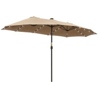 Ombrellone da Giardino Doppio 4.5m con 48 Luci LED e Manovella, Cachi