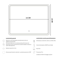 Specchio 5mm rettangolare smussato doppia cornice led interruttoretouch *** misure 100x80 cm, tonalità dimmerabile 2...