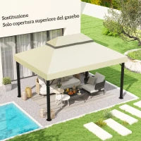 Copertura per Gazebo da Giardino 3x4 m a 2 Livelli in Tessuto Oxford 600D con Fori di Drenaggio, Bianco Crema