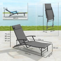 Set 2 Sdraio da Giardino Pieghevoli con Schienale Regolabile su 4 Livelli e Cuscino, Grigio