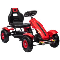 Go Kart a Pedali per Bambini 5-12 Anni con Sedile Regolabile e Freno a Mano, 121x58x61 cm, Rosso