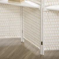 Separatore di Ambienti da 4 Pannelli con 2 Mensole Pieghevoli, Bianco Paglia