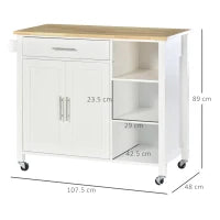 Carrello con Ruote Salvaspazio, Penisola Cucina in Legno Massiccio: 1 Cassetto, 1 Armadietto, 3 Ripiani e 4 Ruote, 107.5x48x89 cm