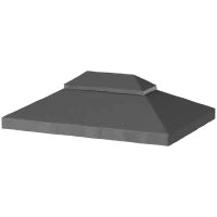 Telo di Ricambio per Gazebo 4 x 3 m, Doppio Tetto con Fori di Drenaggio, Poliestere 370 g/m², Grigio