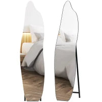 Specchio da Terra a Figura Intera senza Cornice con Forma Irregolare e Supporto 40x4x160 cm Nero e Argento