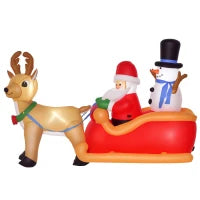 Babbo Natale Gonfiabile con Slitta, Renna, Pupazzo di Neve e Luci LED, Decorazione Natalizia da Esterno, 200x80x128cm