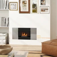 Camino a Bioetanolo 0.9L da Parete in Acciaio Inox, 100x15x54 cm, Nero e Argento