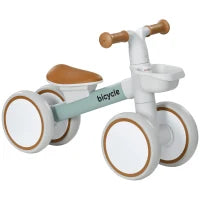 Bicicletta Bambino 4 Ruote Sella Regolabile, Manubrio Ergonomico Lega Alluminio PP, Bambino 1 A 3 Anni, Grigio Marrone Verde