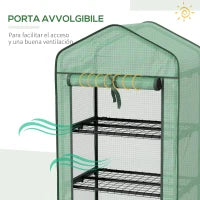 Mini Serra da Giardino con Copertura in PE, 3 Ripiani e Ruote, 69x49x130cm, Verde