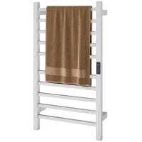 Scaldasalviette Elettrico Smart a 10 Barre con Timer e Display LCD, in Acciaio Inox, 45x11x80 cm, Bianco