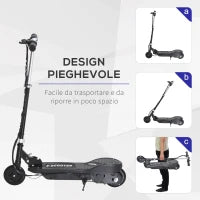 Monopattino Elettrico per Bambini Pieghevole da 120W, Velocità Max 12km/h e Portata 50kg, 74x36x69-91 cm, Nero