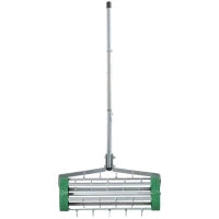 Rastrello Scarificatore con Ruote da Giardino Ferro zincato 135×42×15cm Verde, argento
