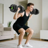 Set di Manubri Regolabili 20 kg 3 in 1 con Barre di Connessione e Impugnature Antiscivolo, Verde