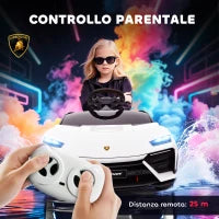 Macchina Elettrica per Bambini Licenza Lamborghini con Clacson e Telecomando, 101.5x49x43 cm, Bianca