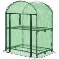 Mini Serra da Giardino con 2 Ripiani in Metallo e Copertura in PE, 69x49x92cm, Verde
