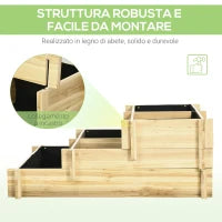 Orto Rialzato a 3 Livelli in Legno d'Abete per Verdure, Fiori e Piante da Giardino 93x93x35 cm
