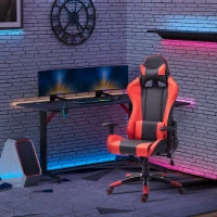 Sedia Gaming Professionale Girevole，Sedia da Ufficio Reclinabile con Sostegno Lombare e Collo PVC 67 x 67 x 123-132cm Nero-rosso