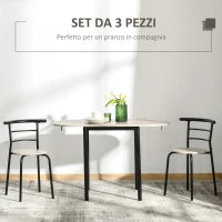 Set da Pranzo 3 Pezzi con 2 Sedie e 1 Tavolo da Pranzo Ovale in MDF e Acciaio per Spazi Limitati