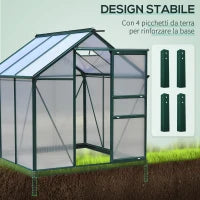 Serra da Giardino in Policarbonato 190x192x201cm, Serra per Piante con Base, Finestra, Porta Scorrevole e Struttura in Alluminio, Verde Scuro