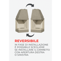 Camino a legna prefabbricato refrattario focolare aperto ds55ref reversibile