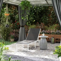 Lettino Sdraio con Schienale Regolabile su 5 Livelli, in Acciaio e Textilene, 60x166x84 cm, Bianco e Grigio