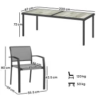 Set da Giardino con Tavolo da Pranzo Rettangolare e 8 Sedie Impilabili con Braccioli, Grigio
