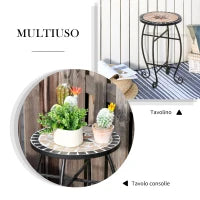 Tavolino da Giardino, Tavolo da Esterno in Metallo Nero e Ceramica, Nero e Arancione Ф36 x 58cm