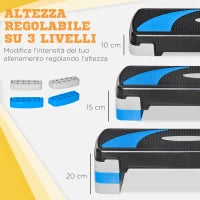 Stepper Fitness per Aerobica Regolabile su 3 Altezze da 10-15-20 cm, Blu e Nero