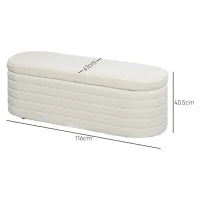 Panca Fondo Letto in Tessuto Teddy con Vano Contenitore per Ingresso e Camera, 116x41x40.5cm, Crema